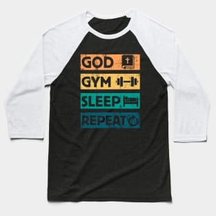 God Gym Sleep Christian Faith Workout Baseball T-Shirt